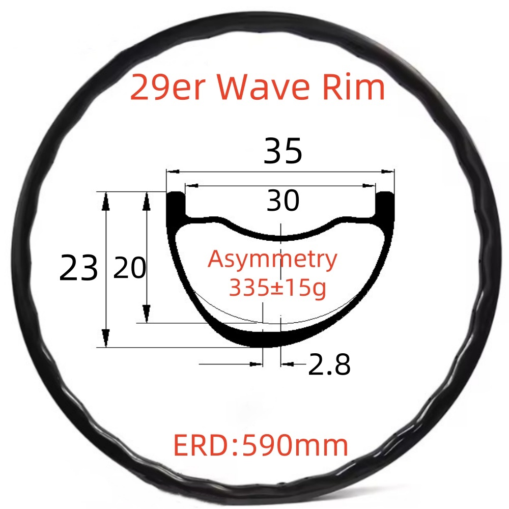 29er MTB Wave Carbon Rim 23mm Depth 35mm Width Tubeless Hookless Disc Brake 28 Hole MTB T800 Wave Carbon Rim