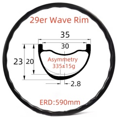 29er MTB Wave Carbon Rim 23mm Depth 35mm Width Tubeless Hookless Disc Brake 28 Hole MTB T800 Wave Carbon Rim