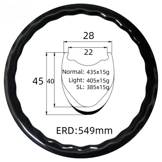 700C Road Bike Wave Carbon Rim 28mm Width 45mm Depth Tubeless 24Hole T800 Carbon Rim