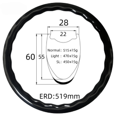 700C Road Bike Wave Carbon Rim 28mm Width 60mm Depth Tubeless 24Hole T800 Carbon Rim