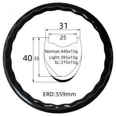 700C Road Bike Wave Carbon Rim 31mm Width 40mm Depth Tubeless 24Hole T800 Carbon Rim