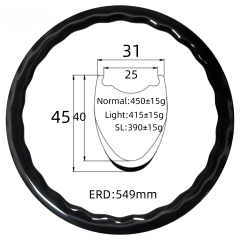 700C Road Bike Wave Carbon Rim 31mm Width 45mm Depth Tubeless 24Hole T800 Carbon Rim