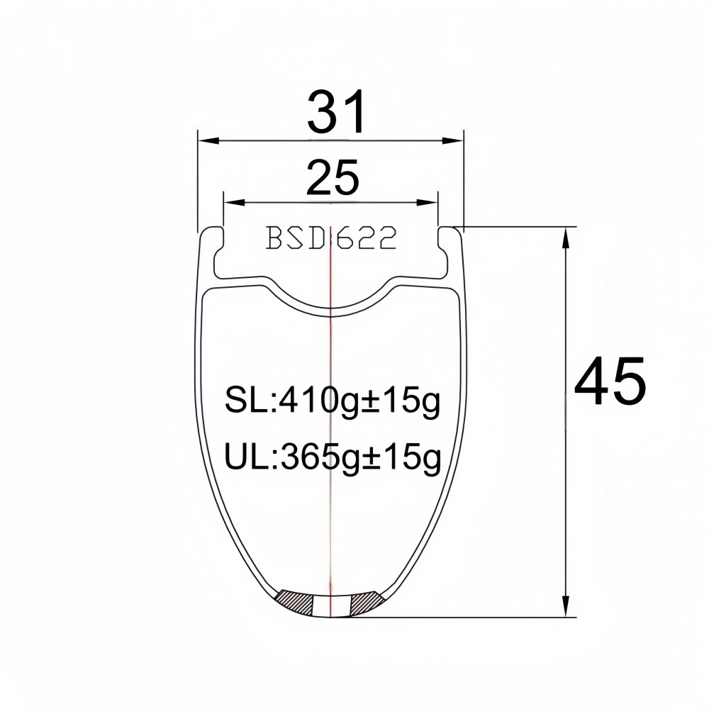 700C Road Bike Carbon Rim 31mm Width 45mm Depth Super Light Tubeless Disc Brake T800 Road Bike Carbon Rim