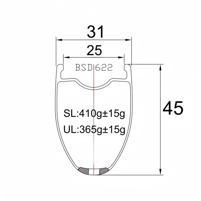700C Road Bike Carbon Rim 31mm Width 45mm Depth Super Light Tubeless Disc Brake T800 Road Bike Carbon Rim