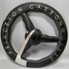700C Road Bike Track fixed Gear TT Wheel 3 Spokes Wave Carbon Wheels 28mm Outer Width 75(80)mm Depth Tubeless Compatible Clincher Road Bike Wheels