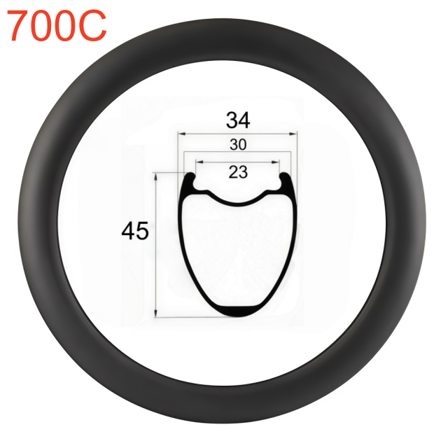 700C Road Bike Carbon Rim 34mm Width 45mm Depth Super Light Tubeless Disc Brake T800 Carbon Rim