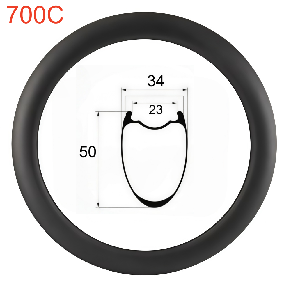 700C Road Bike Carbon Rim 34mm Width 50mm Depth Super Light Tubeless Disc Brake T800 Carbon Rim