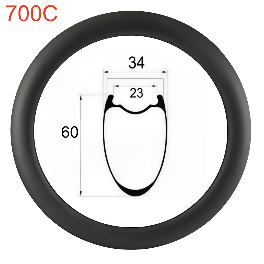 700C Road Bike Carbon Rim 34mm Width 60mm Depth Super Light Tubeless Disc Brake T800 Carbon Rim