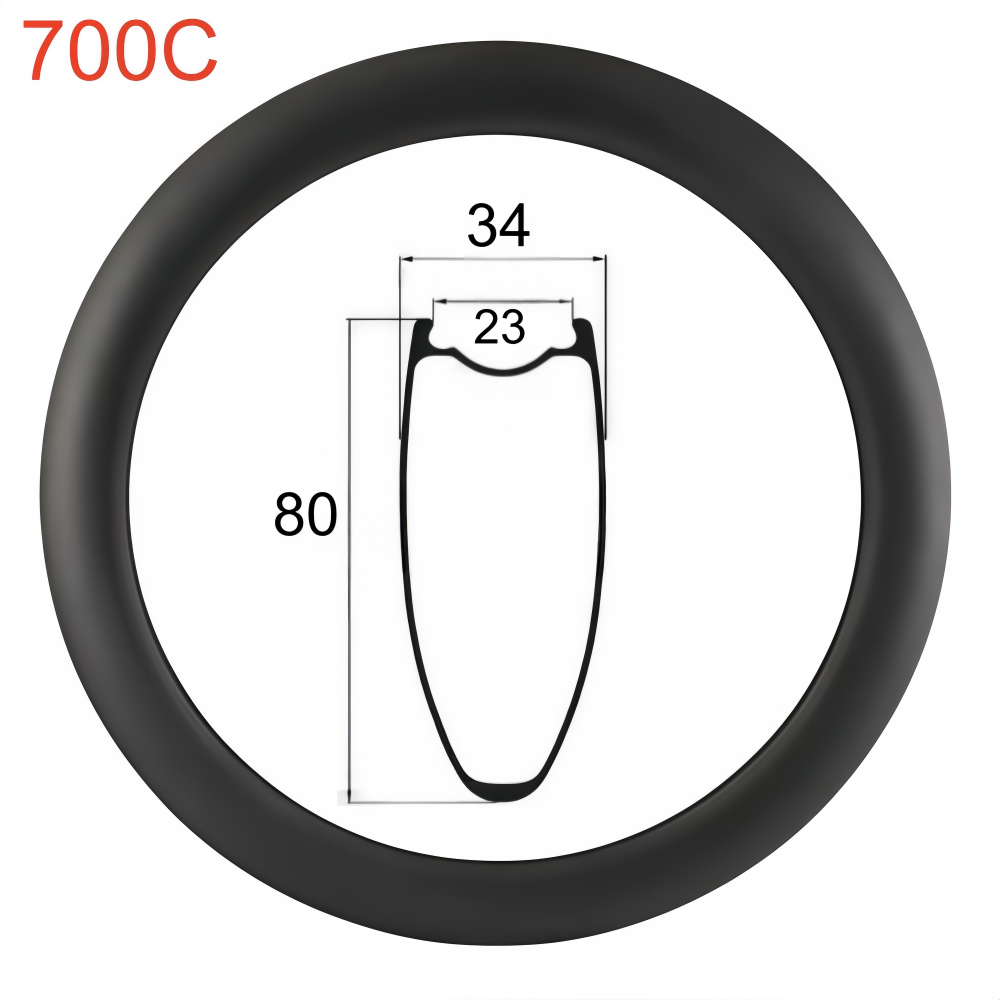 700C Road Bike Carbon Rim 34mm Width 80mm Depth Super Light Tubeless Disc Brake T800 Carbon Rim