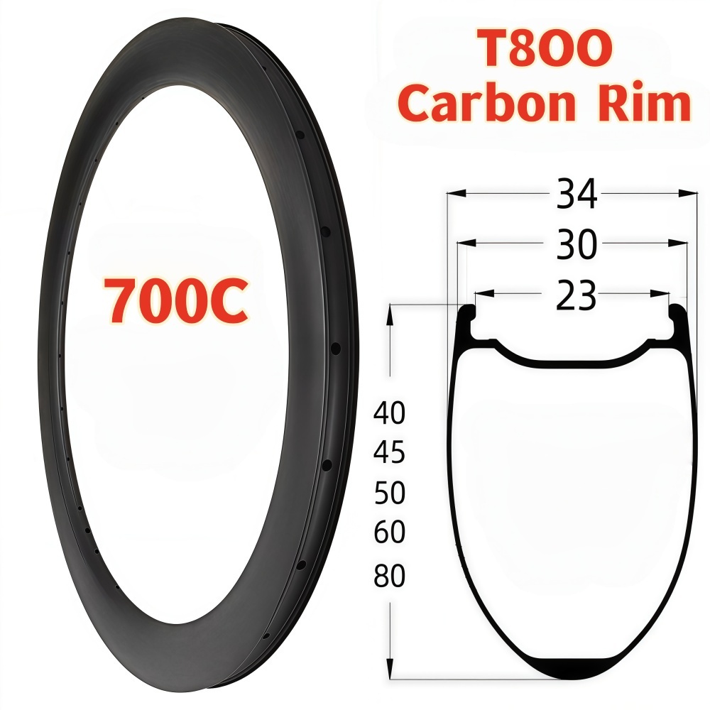 700C Road Bike Carbon Rim 34mm Width 45mm Depth Super Light Tubeless Disc Brake T800 Carbon Rim