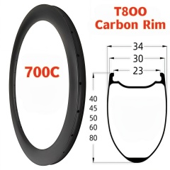 700C Road Bike Carbon Rim 34mm Width 45mm Depth Super Light Tubeless Disc Brake T800 Carbon Rim