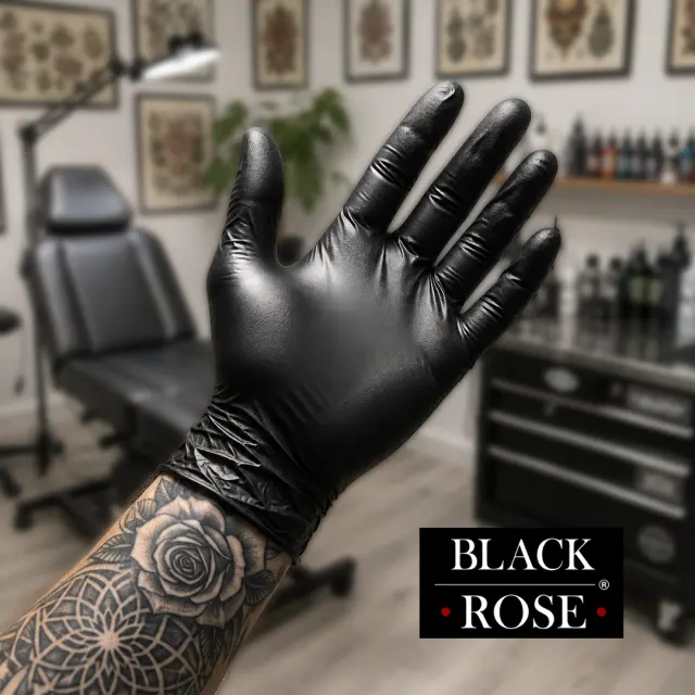Guantes PREMIUM de 100% Nitrilo Negros BLACK ROSE – Alta Resistencia y Agarre Perfecto, Color Negro, Libres de Látex, Sin Polvo