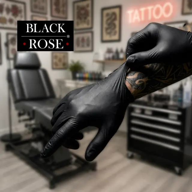 Guantes PREMIUM de 100% Nitrilo Negros BLACK ROSE – Alta Resistencia y Agarre Perfecto, Color Negro, Libres de Látex, Sin Polvo