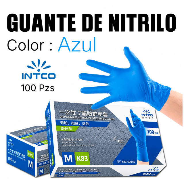 Guantes Azul 100% Nitrilo INTCO, Sin Polvo
