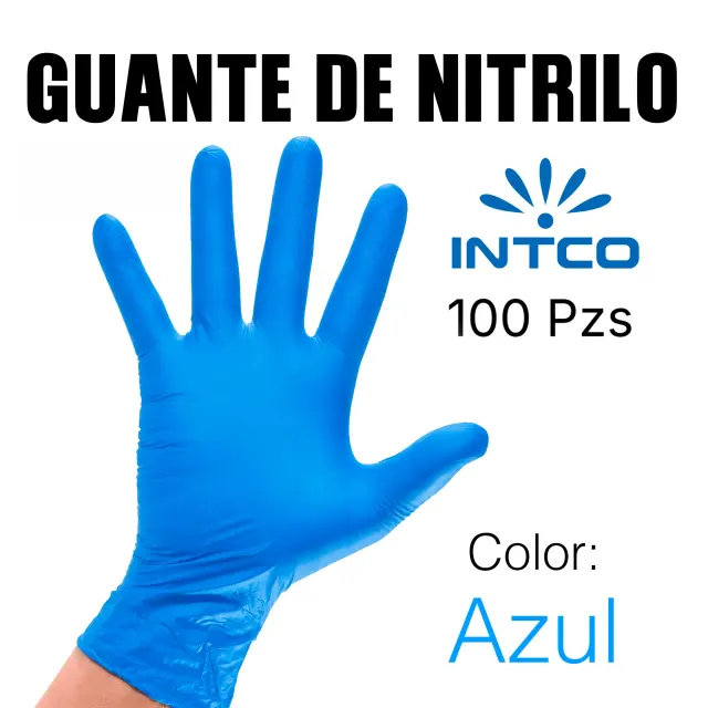 Guantes Azul 100% Nitrilo INTCO, Sin Polvo