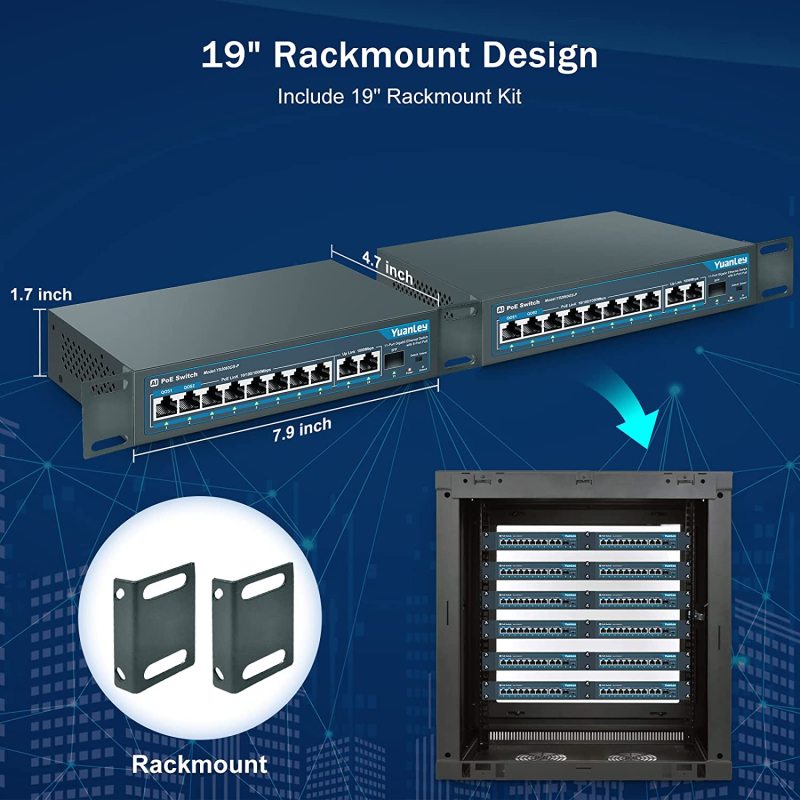 YuanLey 8 Port Gigabit PoE Switch with 2 Gigabit Uplink, 8 PoE+ Port 1000Mbps, 1 SFP Port, 120W 802.3af/at, Metal, Qos, Unmanaged Plug and Play AI Smart Detection Ethernet Switch