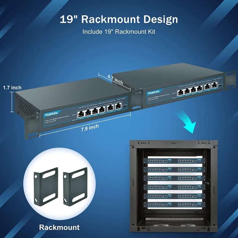 YuanLey 4 Port PoE Switch with 2 Ethernet Uplink, 4 Port PoE+ 100Mbps, 78W 802.3af/at, Extend Function, Metal, Desktop, Unmanaged Plug and Play