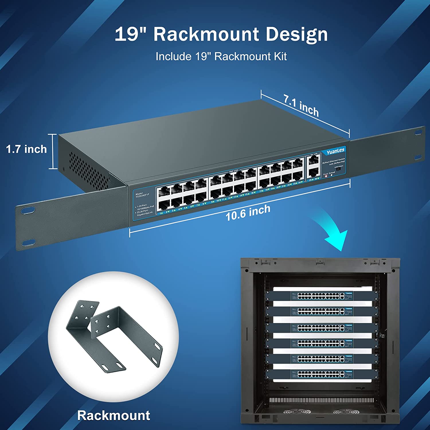 Yuanley 24 Port Poe Switch with 2 Gigabit Ethernet Uplink Port