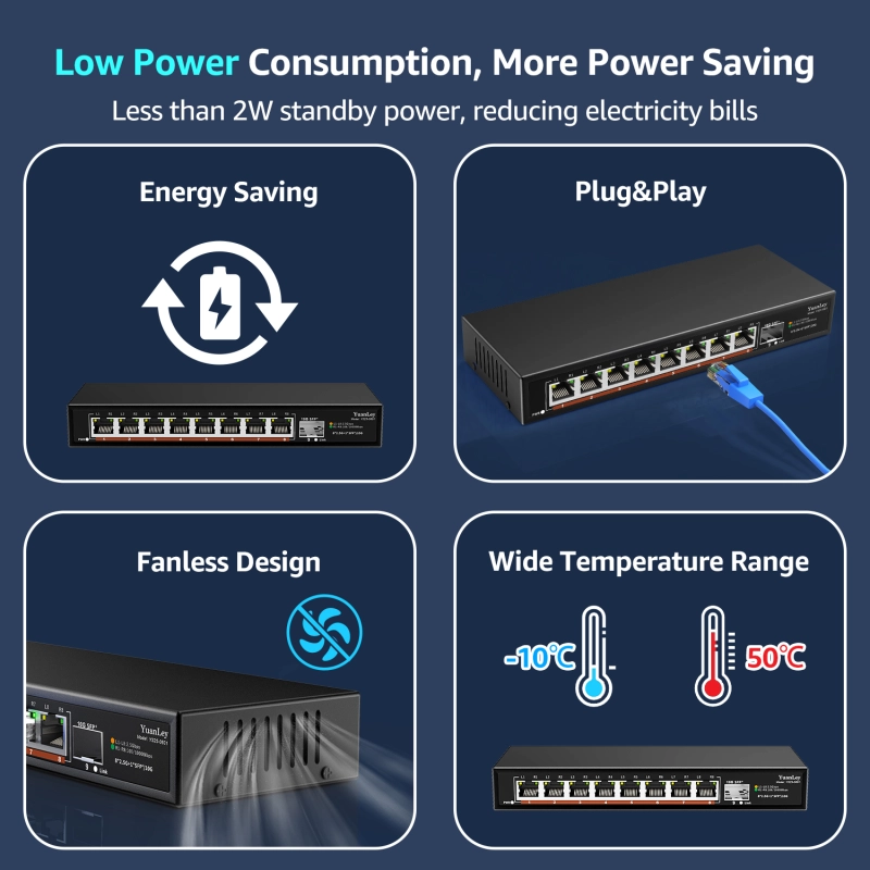 8 Port 2.5G Unmanaged Desktop Ethernet Switch with 10G SFP, 8 x 2.5G Base-T Ports, 60Gbps Switching Capacity, Compatible with 100/1000/2500Mbps, Metal Fanless, YuanLey 2.5Gbe Network Switch Wall Mount