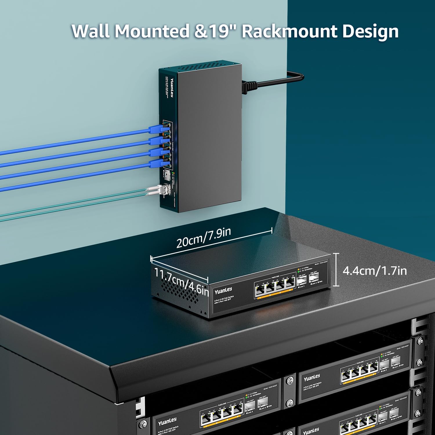 YuanLey 6 Port 2.5G PoE Switch Unmanaged, 4 x 2.5G Base-T PoE Ports, 2 x  10G SFP, IEEE802.3af/at, 78W, Compatible with 100/1000/2500Mbps, Metal