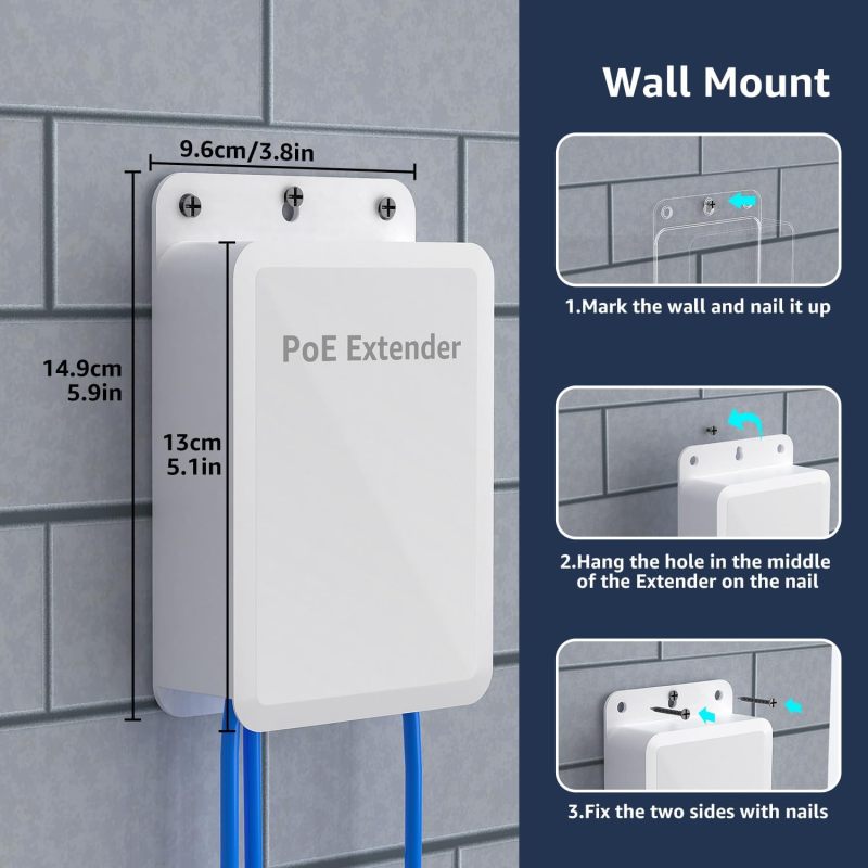 YuanLey Outdoor Gigabit PoE Extender 1 in 3 Out, 802.3af/at 4 Port PoE Repeater IP66 Waterproof, Vlan, Extend Additional 100m(328ft) of Power and Data Transmission, Wall Mount Plug and Play