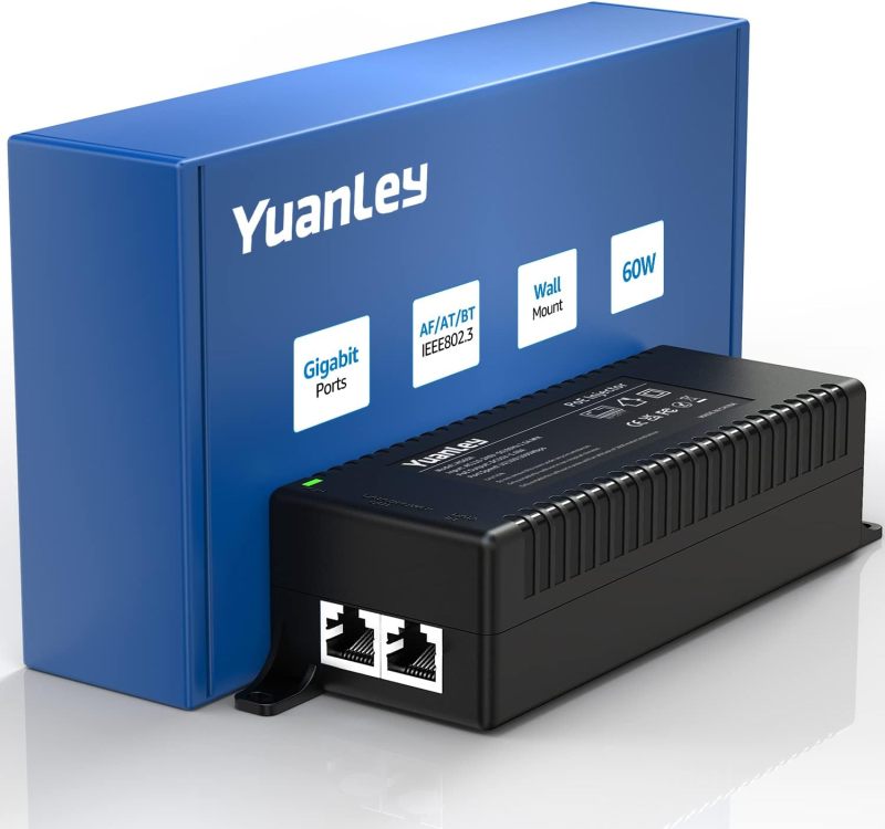 YuanLey Gigabit PoE Injector 60W, PoE++ Injector Converts Non-PoE to PoE++ Network, IEEE 802.3bt/at/af, 10/100/1000Mbps PoE Adapter Plug &amp; Play, Distances Up to 325 Feet, Desktop/Wall-Mount