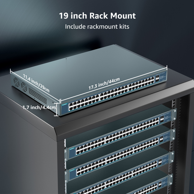 YuanLey 48 Port Gigabit PoE Switch Unmanaged with 2 1000Mbps SFP Uplink, 50 Port 802.3af/at 800W High Power PoE+ Network Switch, Metal Rackmount Power Over Ethernet Switch