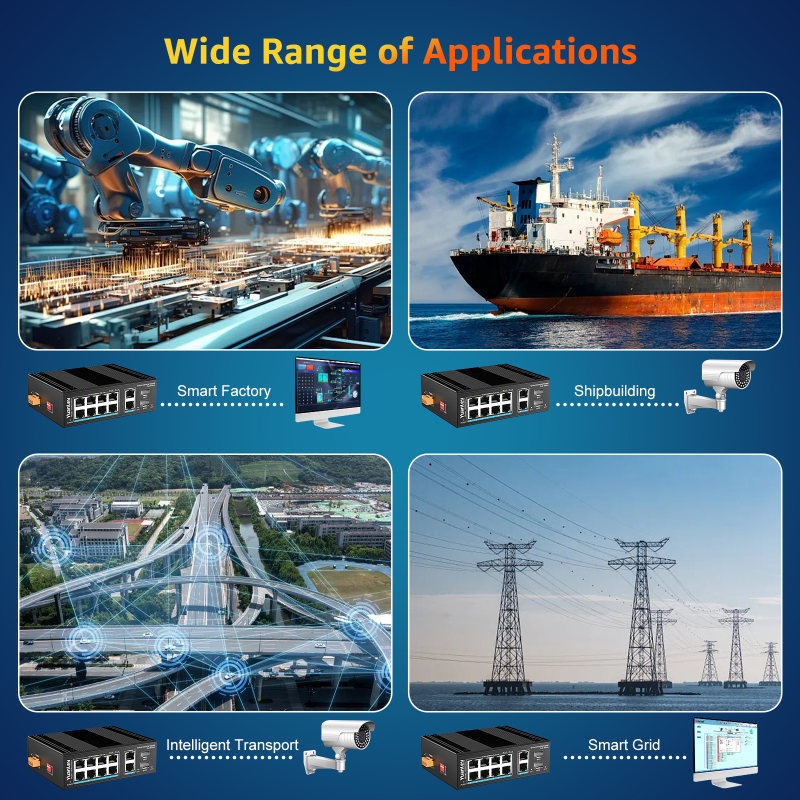 YuanLey 12 Port Industrial Switch with 8 Port PoE Gigabit, 2 1000Mbps Uplink, 2 SFP Port, Unmanaged DIN-Rail PoE Switch, IEEE802.3af/at, 24Gbps Switching Capacity, IP40, Extend, AI Watchdog, Fanless