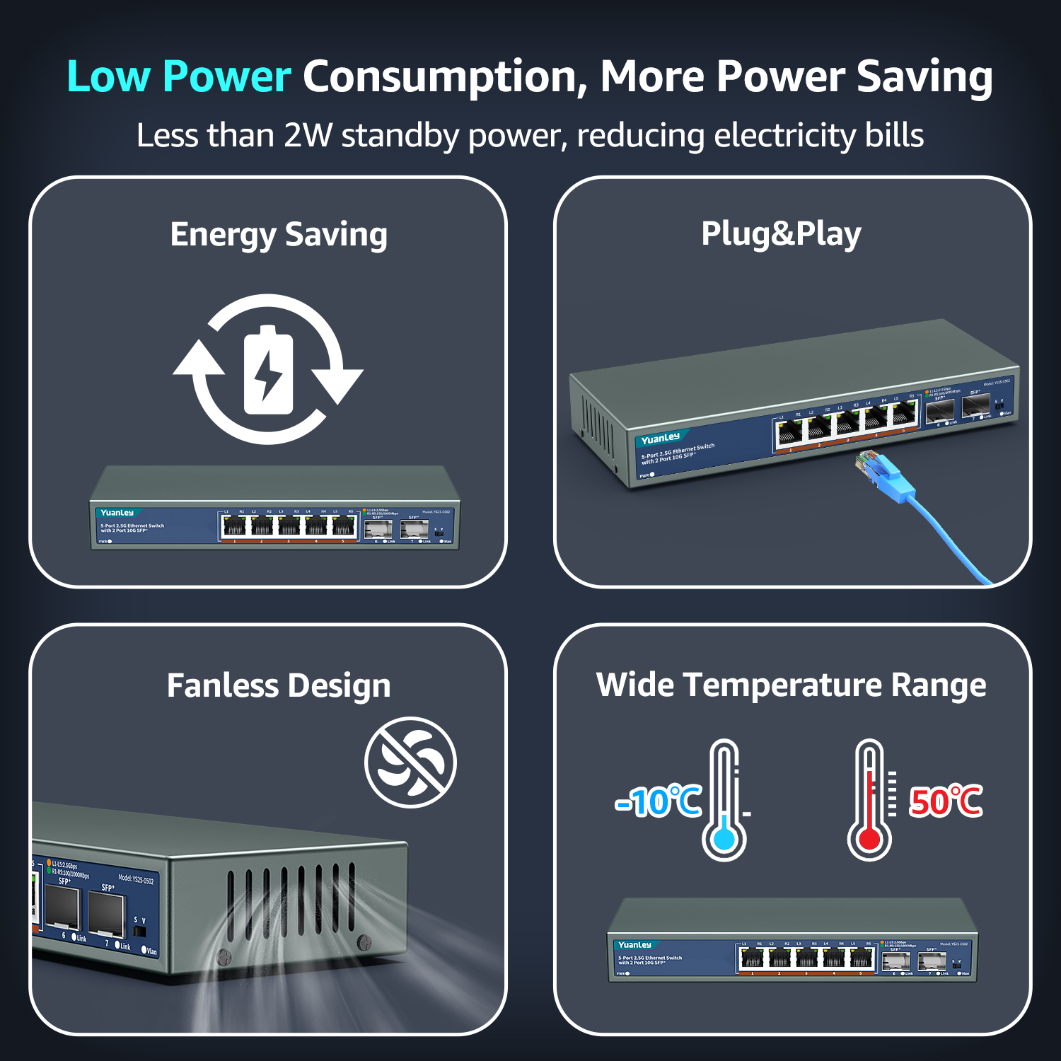 7 Port 2.5G Umanaged Ethernet Switch, 5 x 2.5G Base-T Ports