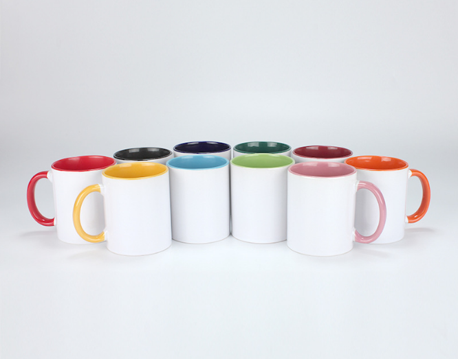 11oz Sub Ceramic Color Insided Mugs with Colored Handle - Chinese Warehouse