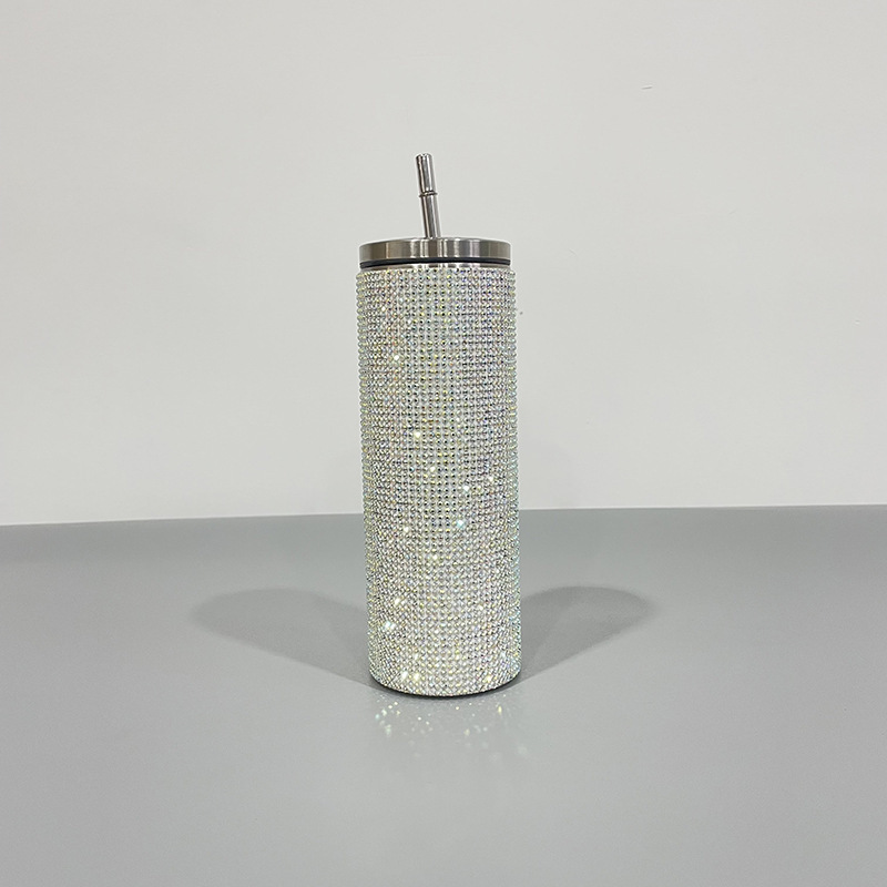 20oz Sublimation Straight Stainless Steel Diamond TUmblers with Plastic Straw&Lids