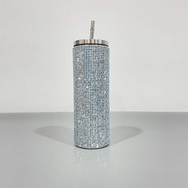 20oz Sublimation Straight Stainless Steel Diamond TUmblers with Plastic Straw&Lids