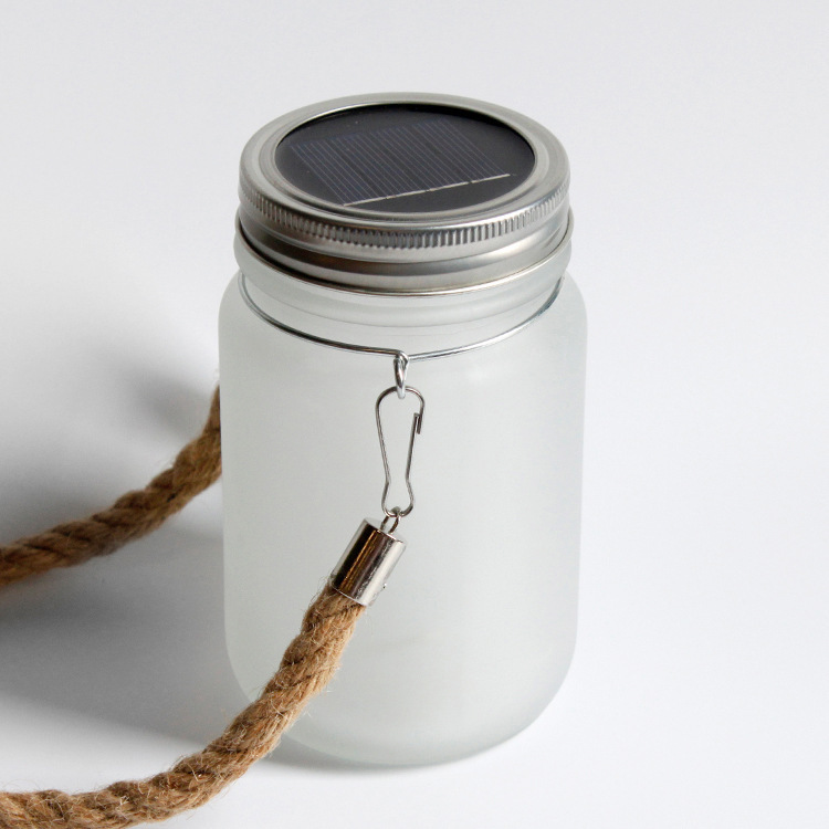 500ml/17oz Sublimation Frost Colored Glass Mason Jar Courtyard Lamp with Hemp Rope Handle and Lamp string - Chinese Warehouse