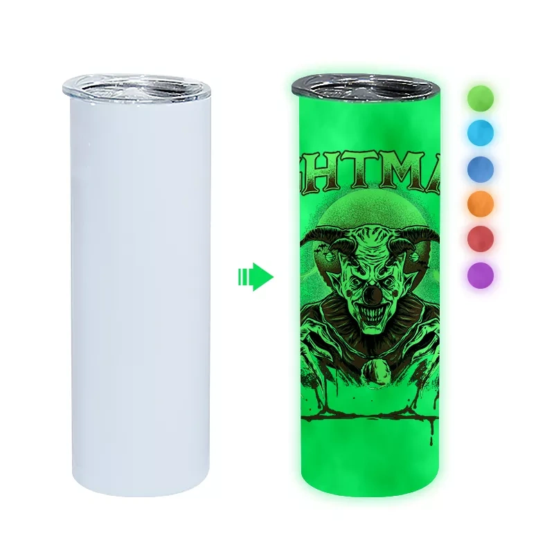 RTS US Warehouse Case of 55pack 20oz Sublimation Glow in the Dark Straight Skinny Tumblers with Plastic Straw&Lids