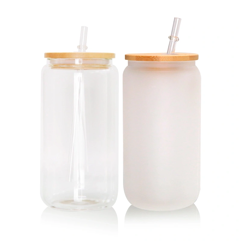 16oz Sublimation Case of 25pack Glass Can With Bamboo Lid and Plastic Straw - US Warehouse
