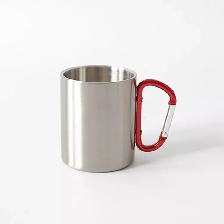Case of 48pack 10oz Stationless Steel Sublimation Mountain Clamping Travel Coffee Mug with Carabiner Handle - Chinese Warehouse