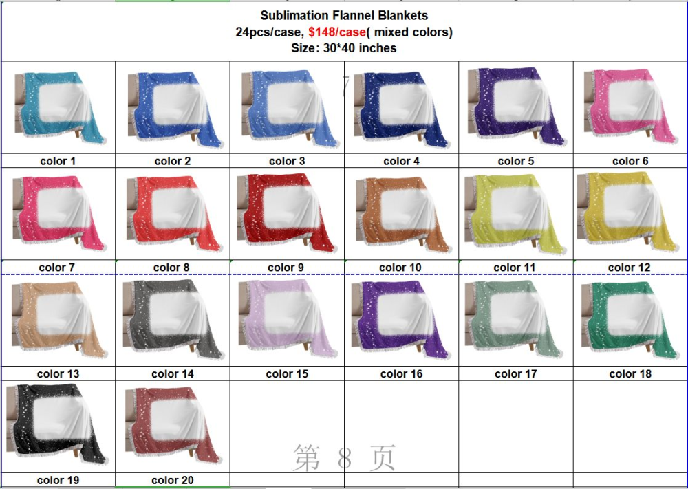Case of 20pack 30"*40" Color Printed Flannel Sublimation Blank Blanket - Chinese Warehouse