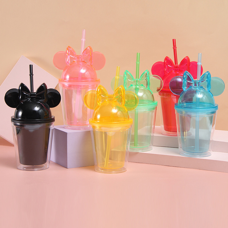 16oz Plastic Acrylic Double Wall Pre Drilled Snow Globe Mini Tumbler with Plastic Straw - Chinese Warehouse