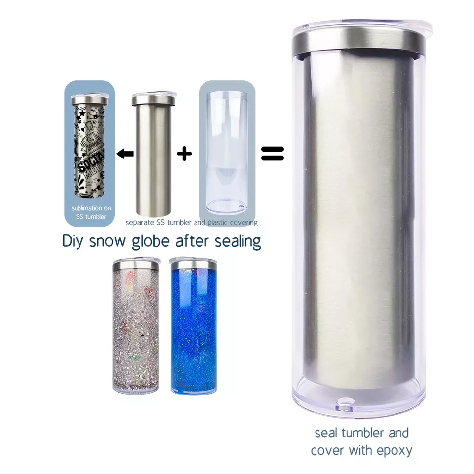 Case of 25pcs 20oz Staniless Steel White Sublimation Blanks DIY Snow GlobeTumbler - Chinese Warehouse