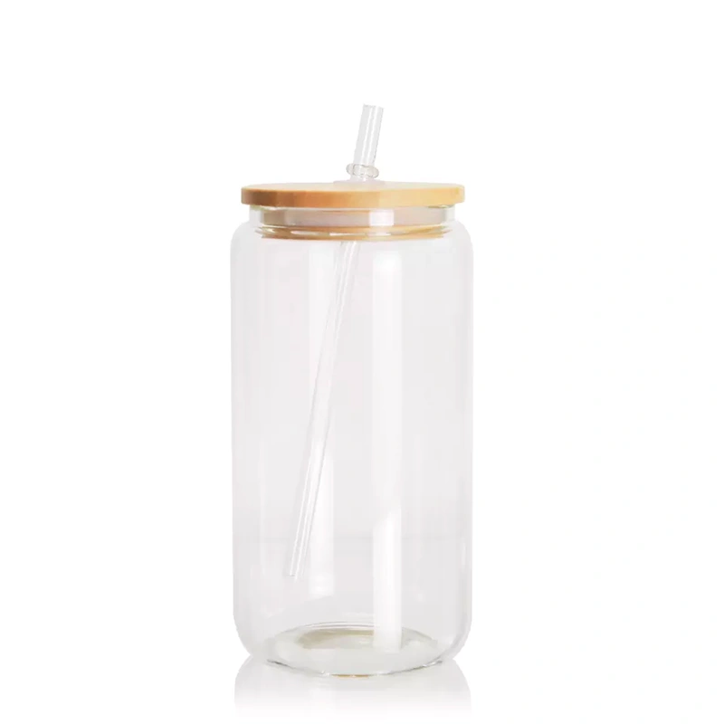 16oz Sublimation Case of 25pack Glass Can With Bamboo Lid and Plastic Straw - US Warehouse
