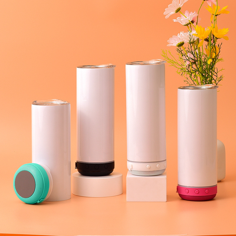 RTS Chinese Warehouse Case of 25pack 20oz Sublimation Straight Skinny Bluetooth Tumblers wiht Plastic Straw&Lids&Speaker