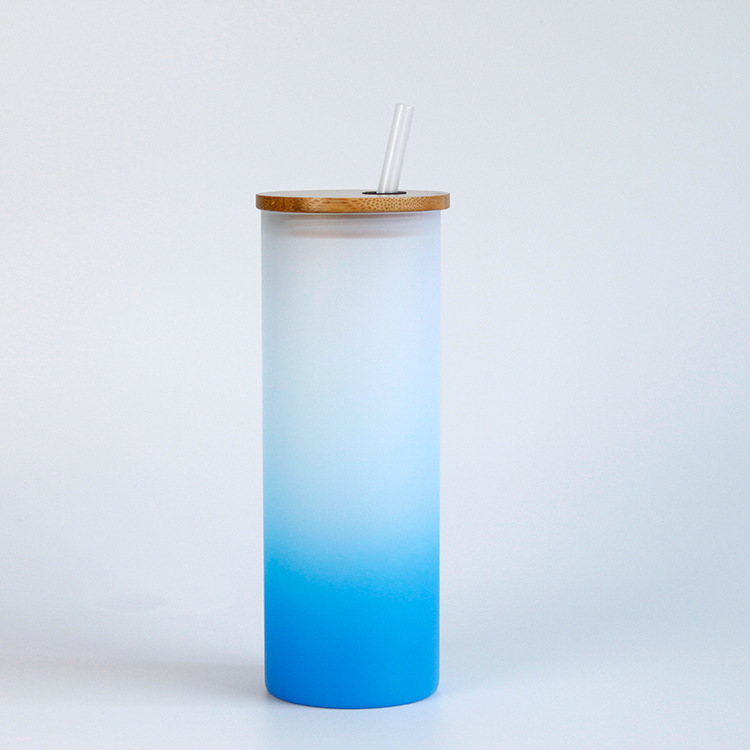 Case of 48pack 18oz Sublimation Ombre Glass Can With Bamboo Lid and Plastic Straw - Chinese Warehouse