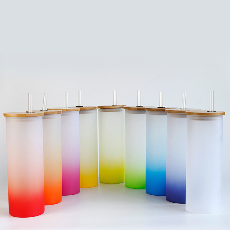 Case of 48pack 18oz Sublimation Ombre Glass Can With Bamboo Lid and Plastic Straw - Chinese Warehouse