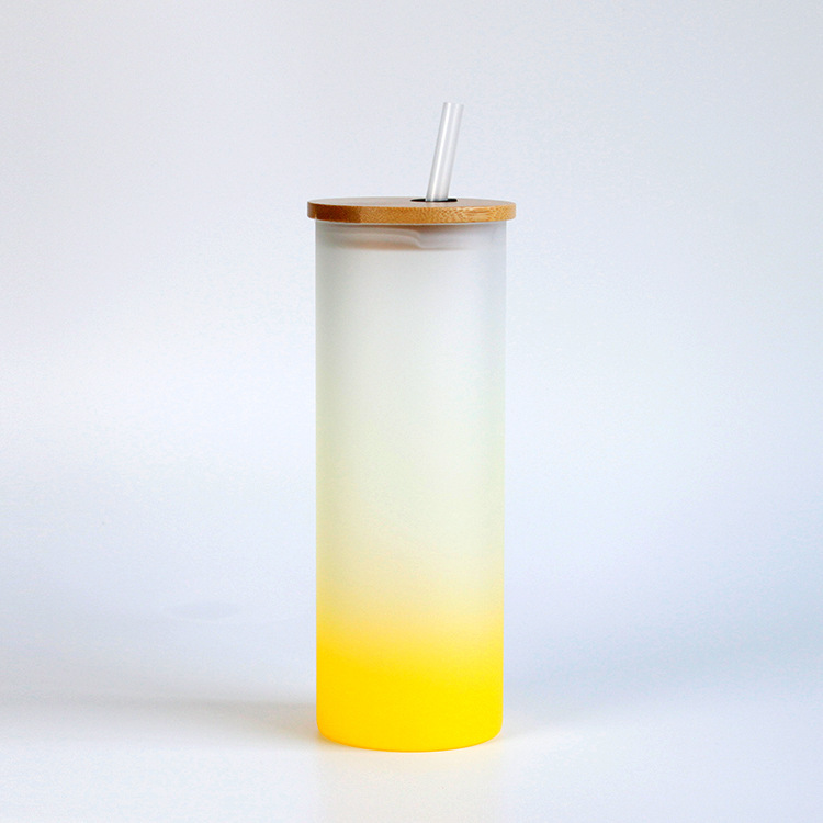 Case of 48pack 18oz Sublimation Ombre Glass Can With Bamboo Lid and Plastic Straw - Chinese Warehouse
