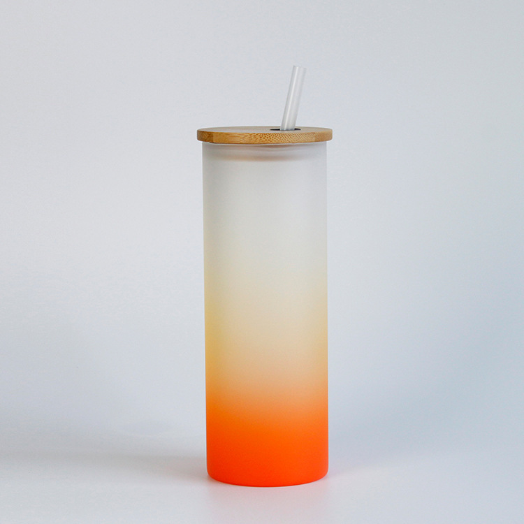 Case of 48pack 18oz Sublimation Ombre Glass Can With Bamboo Lid and Plastic Straw - Chinese Warehouse