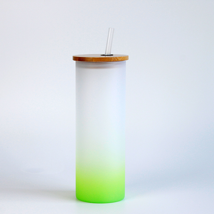 Case of 48pack 18oz Sublimation Ombre Glass Can With Bamboo Lid and Plastic Straw - Chinese Warehouse