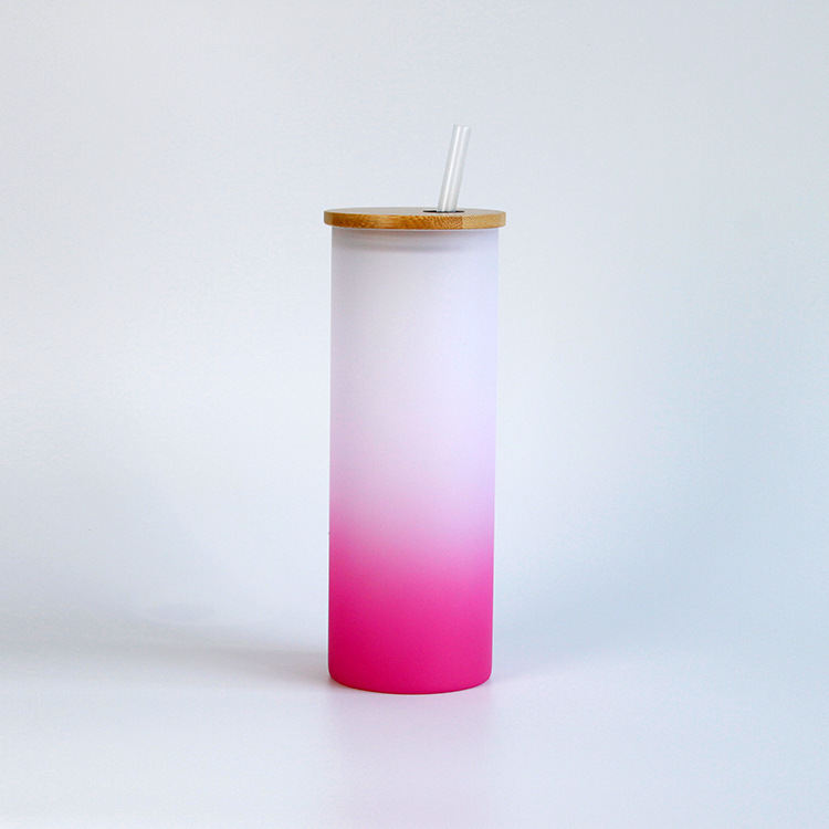 Case of 48pack 18oz Sublimation Ombre Glass Can With Bamboo Lid and Plastic Straw - Chinese Warehouse