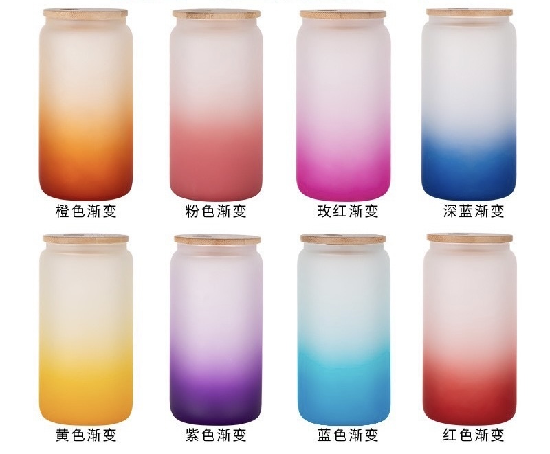Case of 50pack 16oz Sublimation Ombre Glass Can With Bamboo Lid and Plastic Straw - Chinese Warehouse
