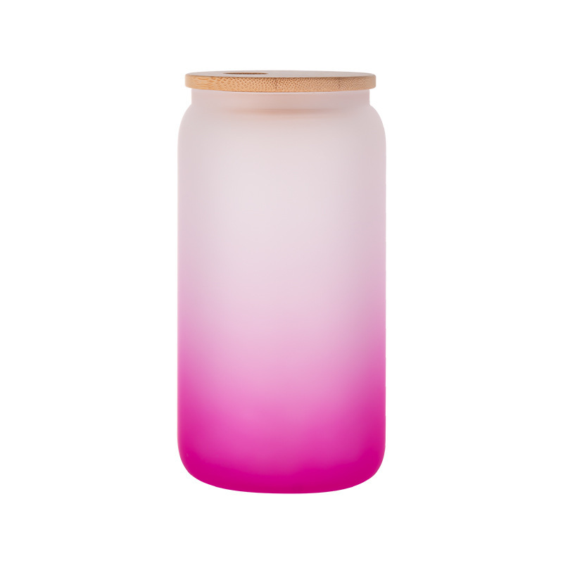 Case of 50pack 16oz Sublimation Ombre Glass Can With Bamboo Lid and Plastic Straw - Chinese Warehouse