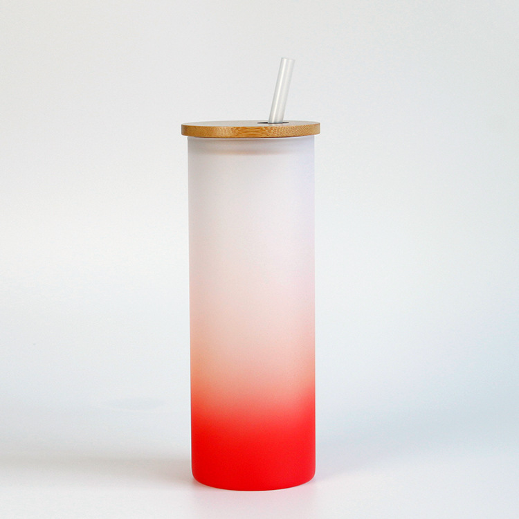 Case of 48pack 18oz Sublimation Ombre Glass Can With Bamboo Lid and Plastic Straw - Chinese Warehouse